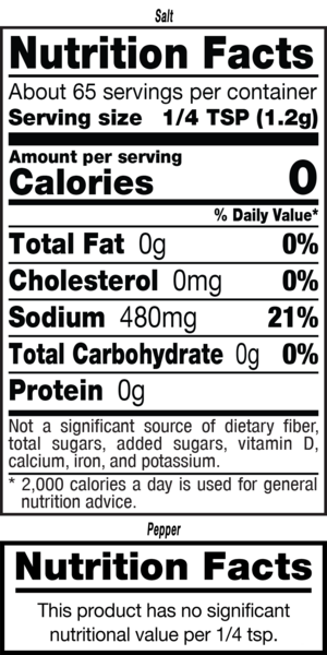 nutrition label for FIU™ Salt & Pepper Grinder Display