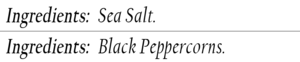 ingredients label for FIU™ Salt & Pepper Grinder Display