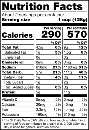 nutrition label for Vigo 90 Second Cilantro Lime Rice