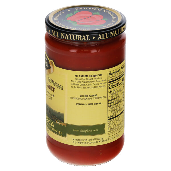 Alessi 24 oz Pasta Sauce Puttanesca With Olives, Capers, and Anchovies