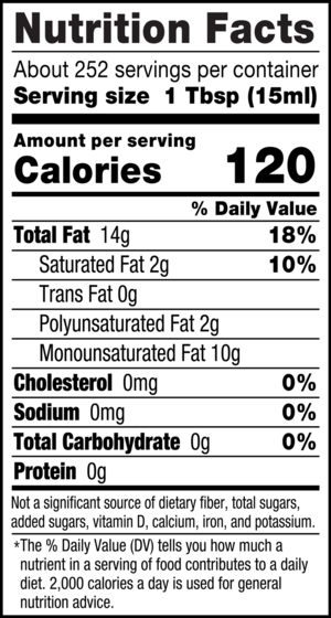 nutrition label for Olivera Pomace Olive Oil