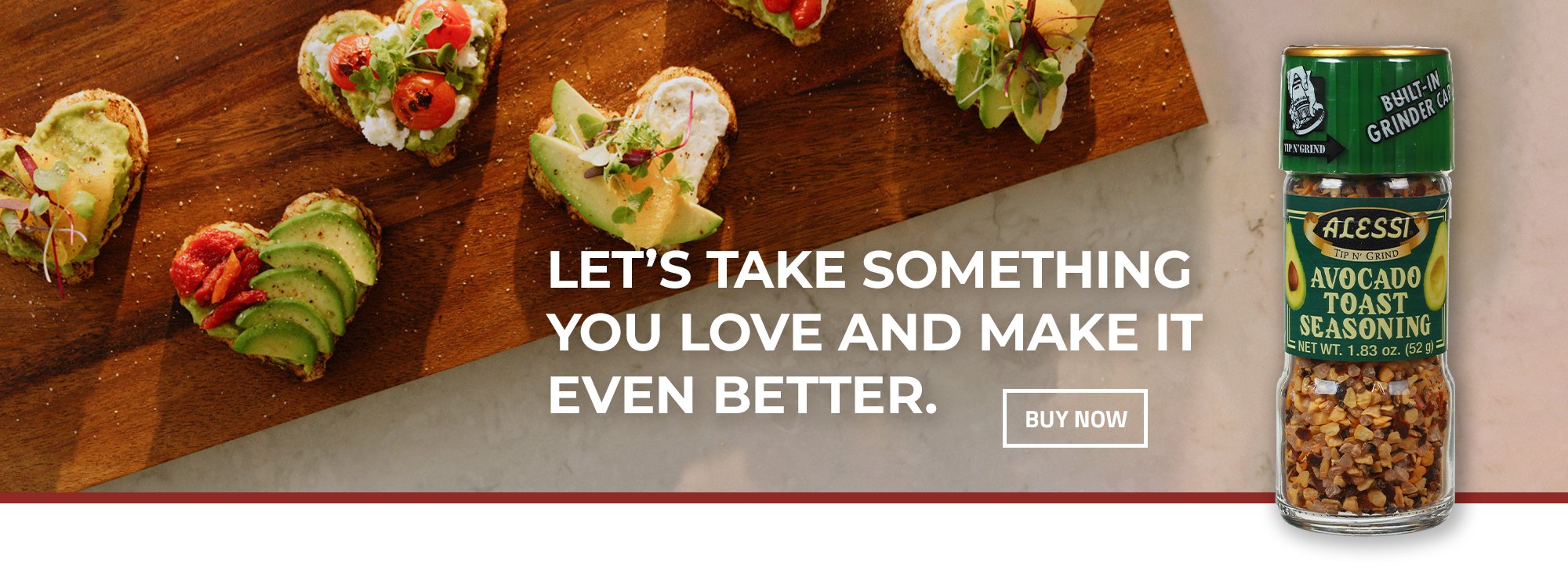 Avocado toast seasoning with a cutting board with heart shaped bruschetta-style crackers