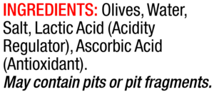 ingredients label for Pitted Castelvetrano Olives