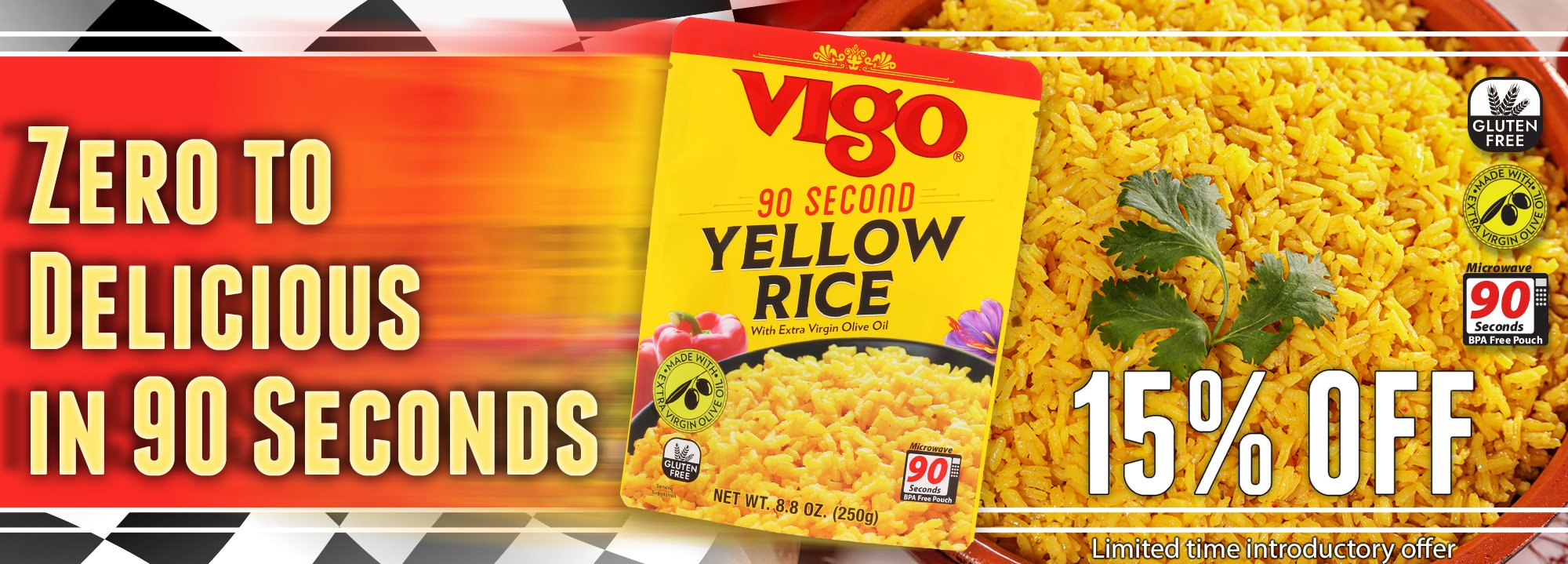 15% off limited time introductory offer on 90 second yellow rice.