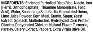 ingredients label for Vigo 90 Second Cilantro Lime Rice