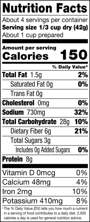 nutrition label for Tuscan White Bean Soup