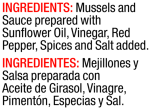 ingredients label for Mussels in Marinade Sauce