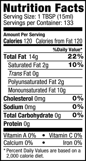 nutrition label for Vigo Pure Olive Oil