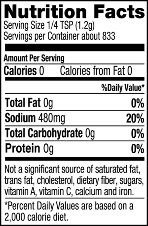 nutrition label for Kosher Sea Salt