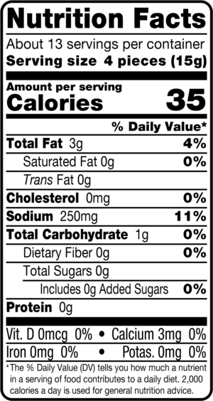 nutrition label for Vigo Pitted Calamata Olives