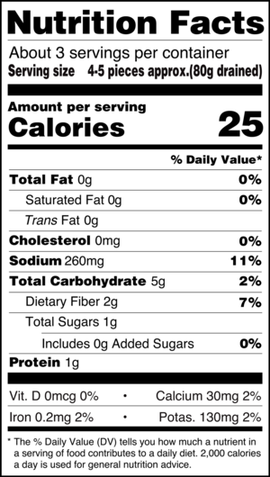 nutrition label for Baby Artichoke Hearts