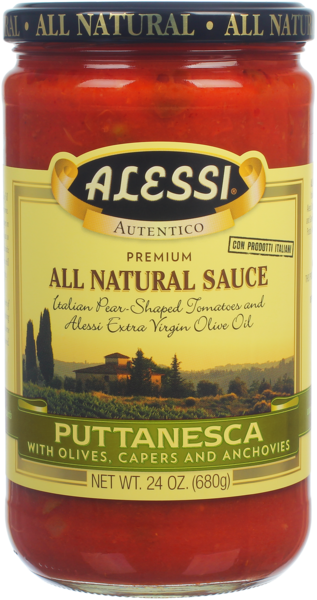 Alessi 24 oz Pasta Sauce Puttanesca With Olives, Capers, and Anchovies