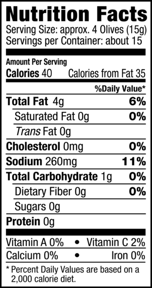 nutrition label for Greek Black Olives