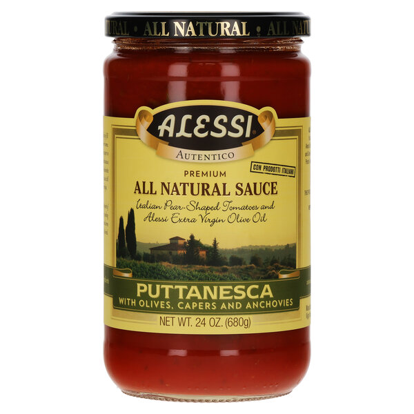 Alessi 24 oz Pasta Sauce Puttanesca With Olives, Capers, and Anchovies