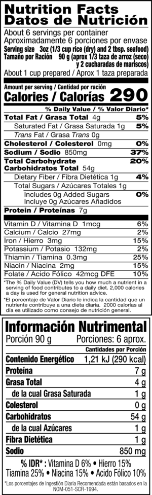 nutrition label for Paella Valenciana