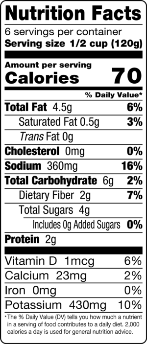 nutrition label for Pasta Sauce Fra Diavolo