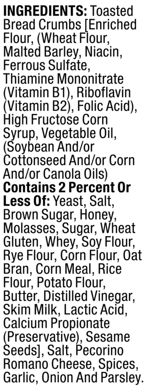 ingredients label for Seasoned Italian Style Bread Crumbs