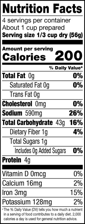 nutrition label for Mexican Rice with Whole Grain Corn