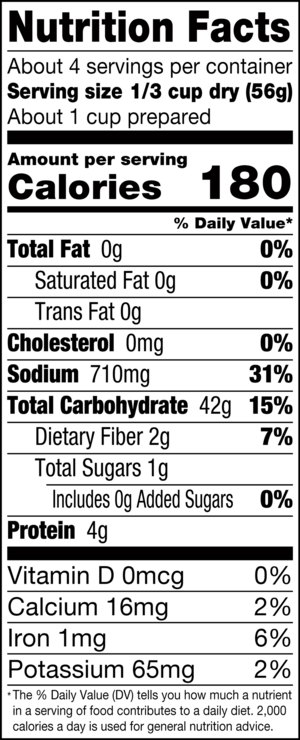 nutrition label for Risotto Alla Milanese Style With Saffron