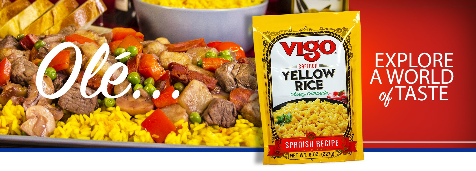 Yellow rice package with prepared food.