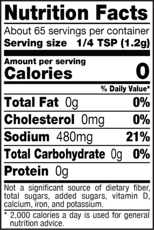 nutrition label for Black Lid No Label Salt